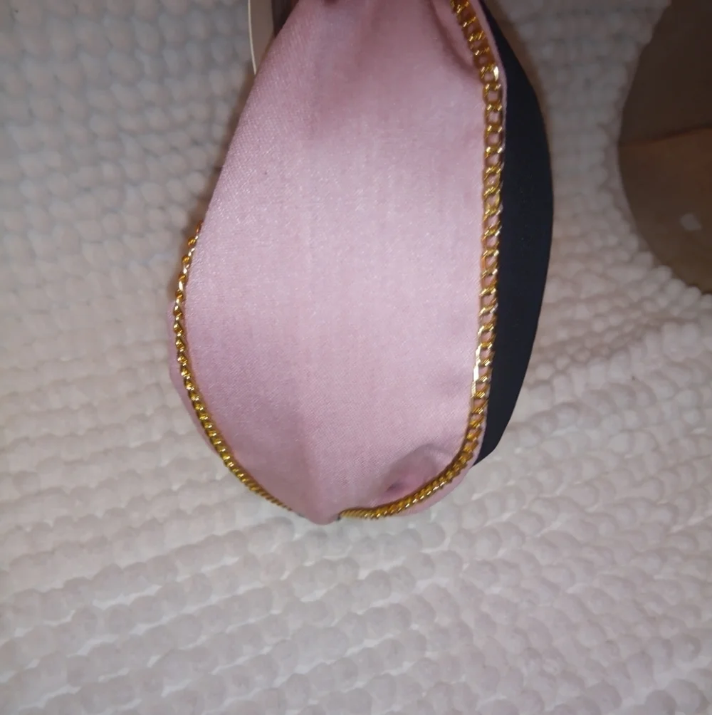 Stylish Denim/ Pink Wide Knot Headband with Gold Chain